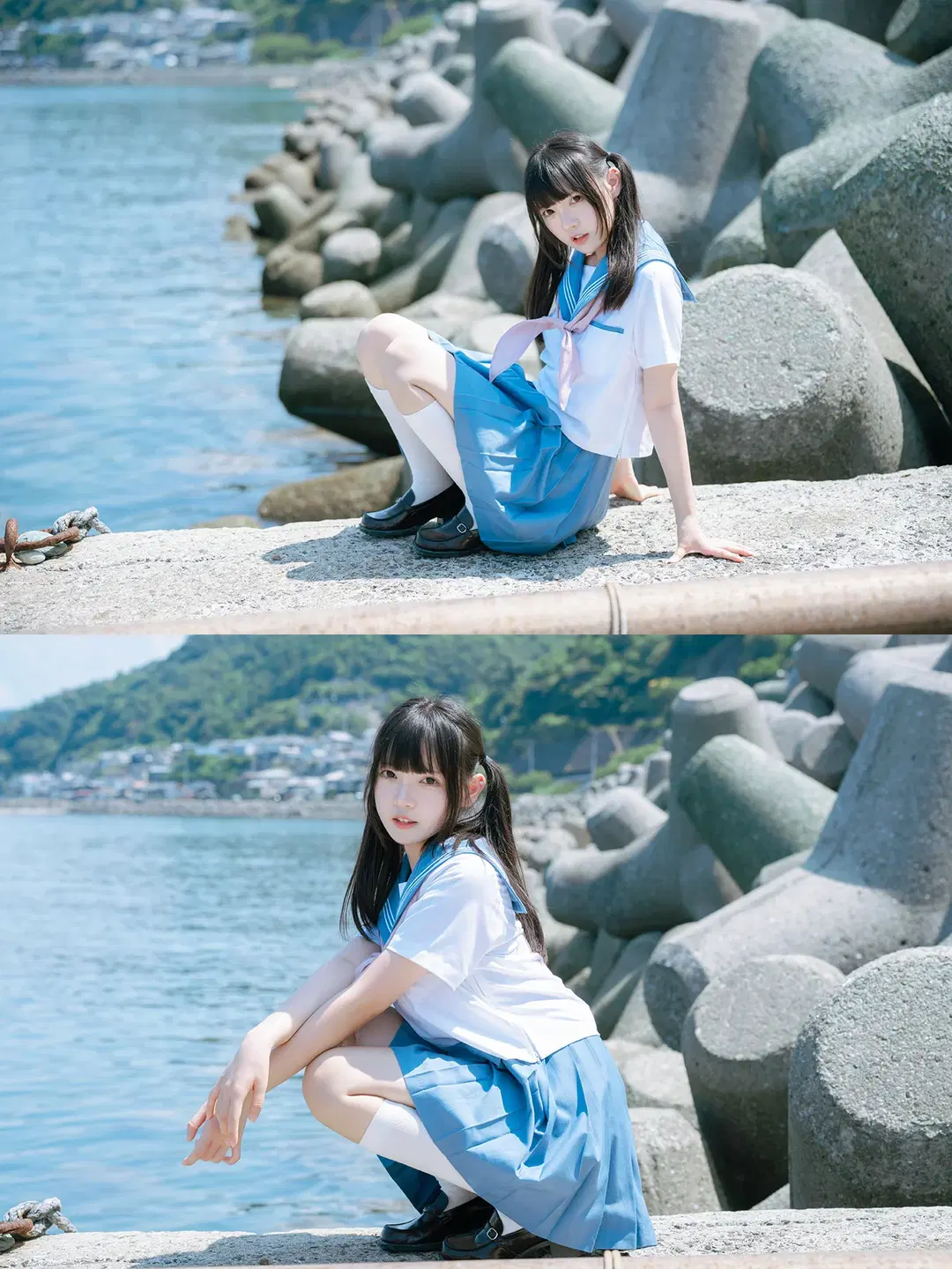 海边水手服双马尾，正午顶光下的日系氛围感写真 - HIRO_午饭饭 - 第2张