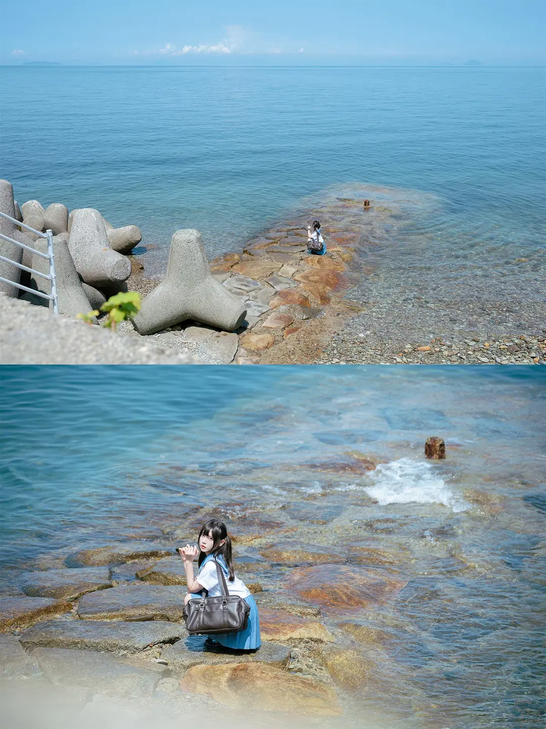 海边水手服双马尾，正午顶光下的日系氛围感写真 - HIRO_午饭饭 - 第8张