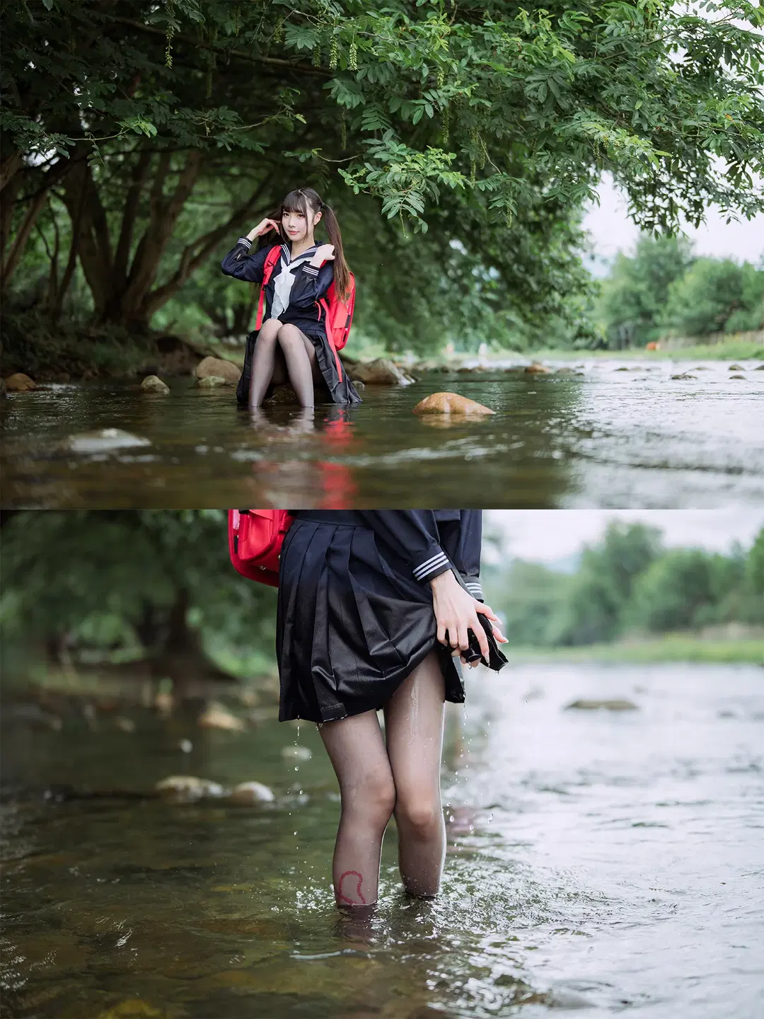 安吉的夏天，溪水里的水手服和黑丝 - HIRO_午饭饭 - 第12张