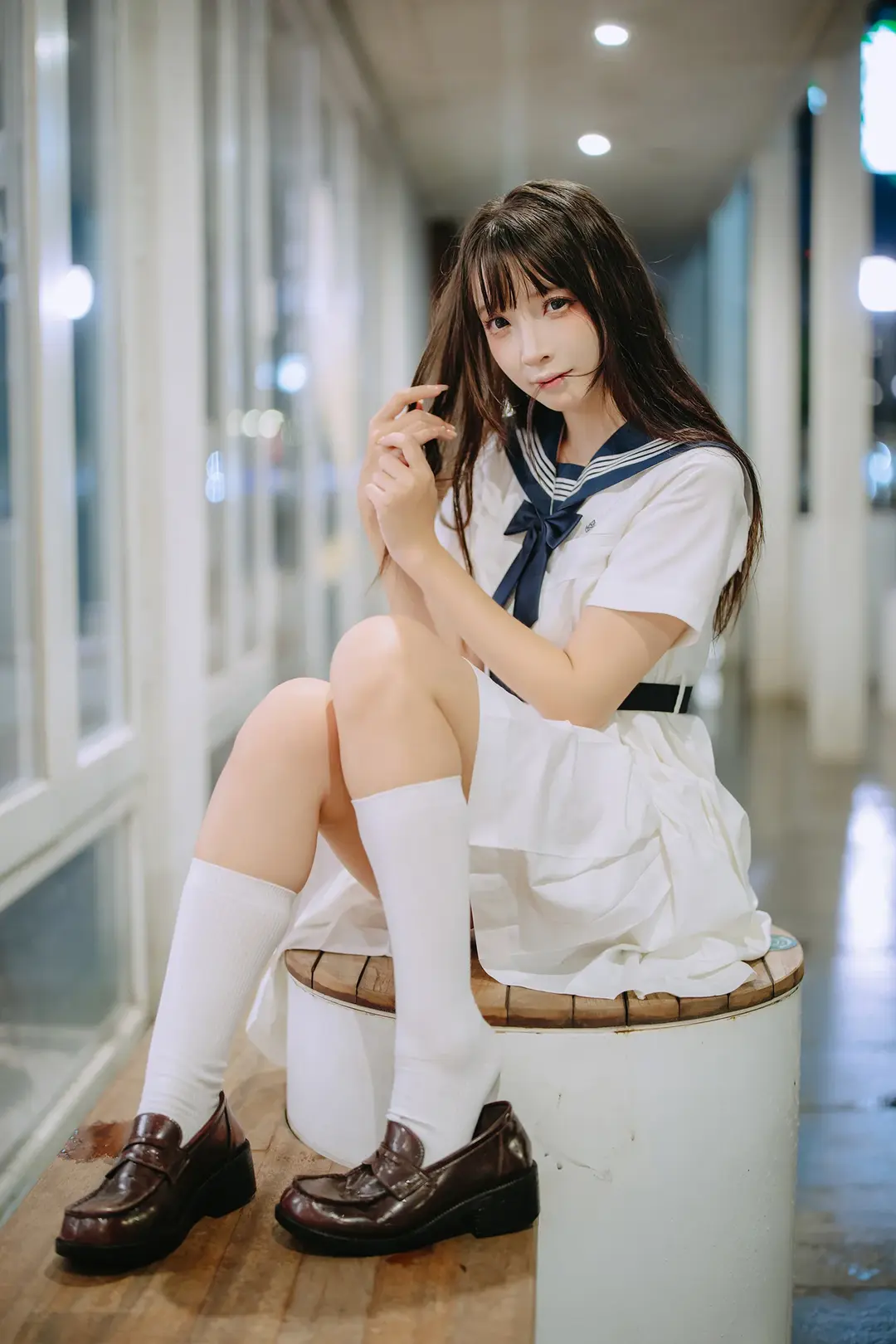 JK制服, 白丝, 水手服, 夜景摄影, 雨夜人像