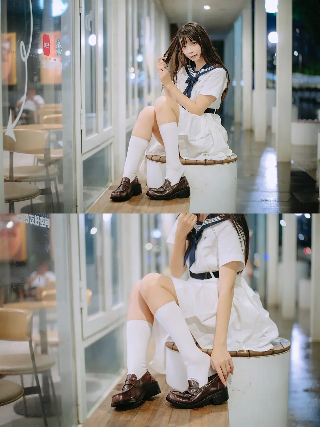 JK制服, 白丝, 水手服, 夜景摄影, 雨夜人像 - 第11张