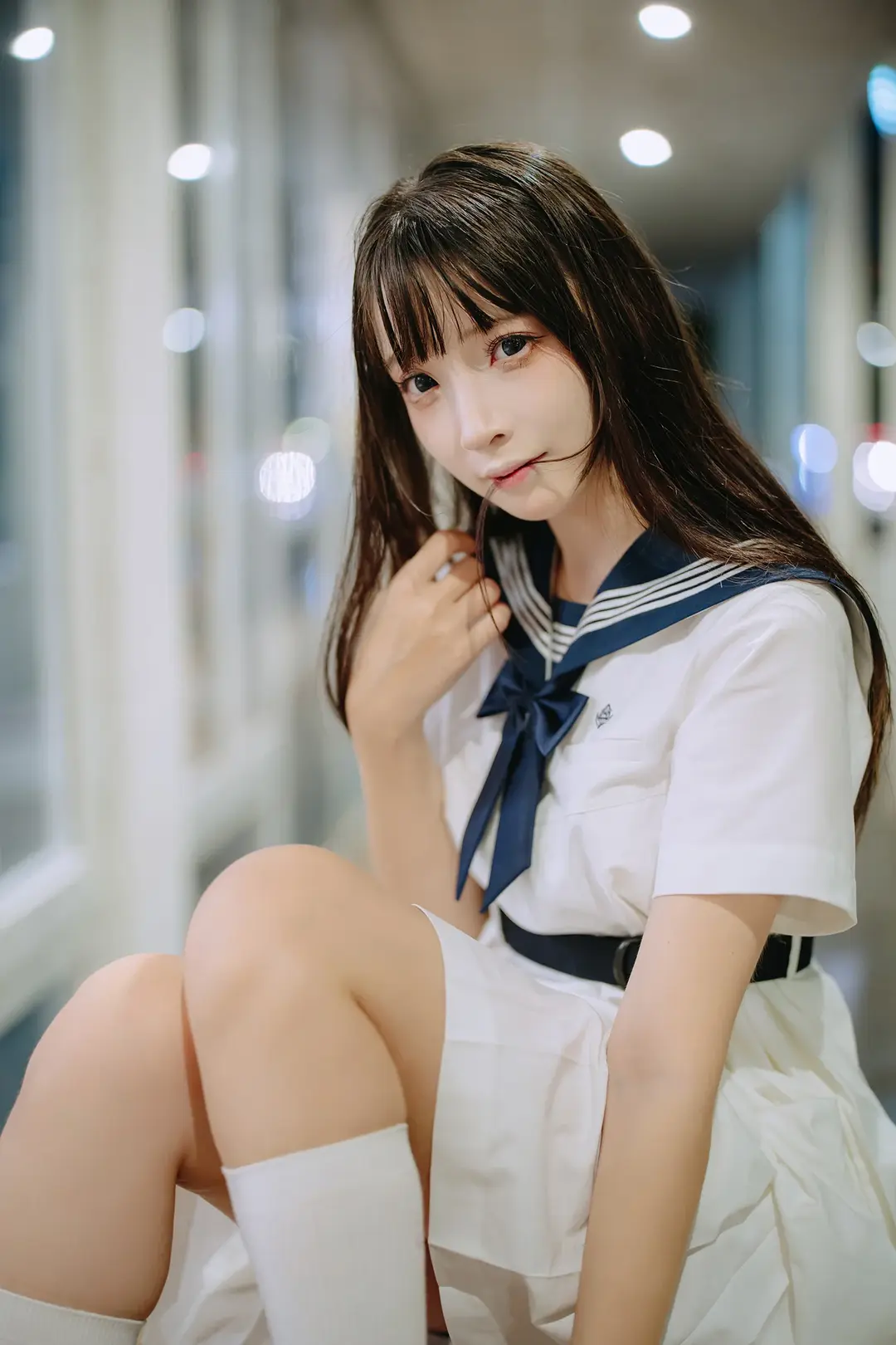 JK制服, 白丝, 水手服, 夜景摄影, 雨夜人像 - 第2张