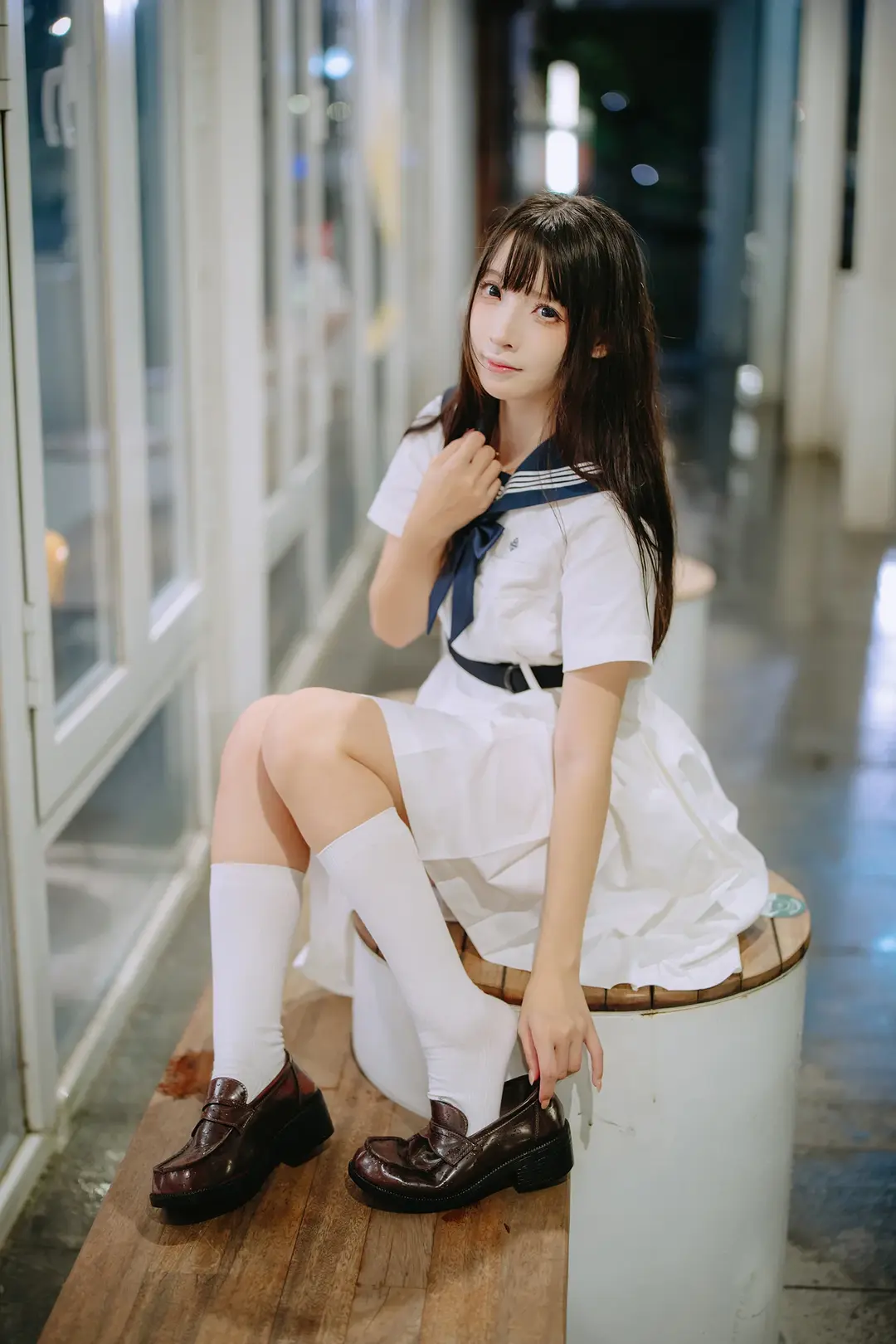 JK制服, 白丝, 水手服, 夜景摄影, 雨夜人像 - 第3张
