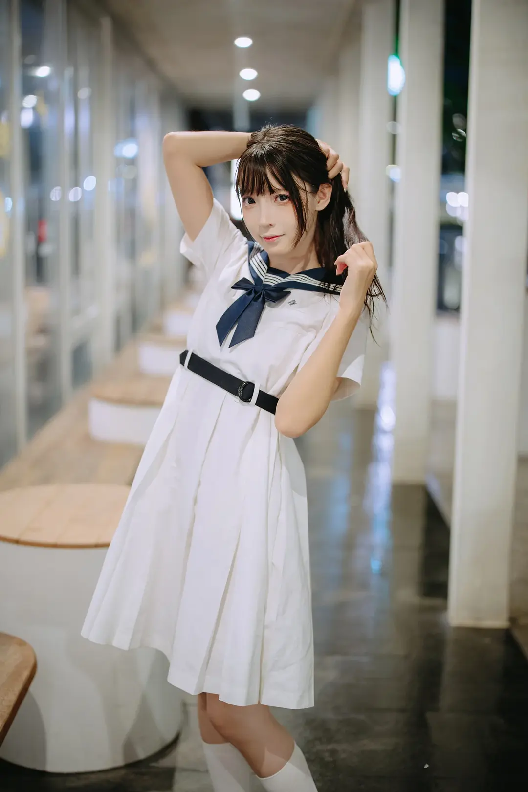 JK制服, 白丝, 水手服, 夜景摄影, 雨夜人像 - 第4张
