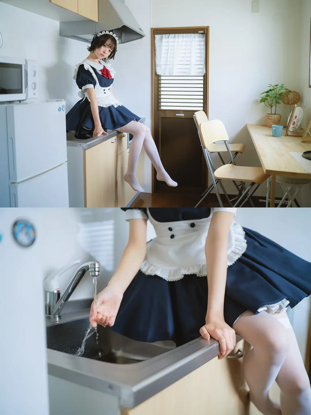 个人女仆装室内写真，搭配白丝与木桌的安静日常 - HIRO_午饭饭 - 第11张