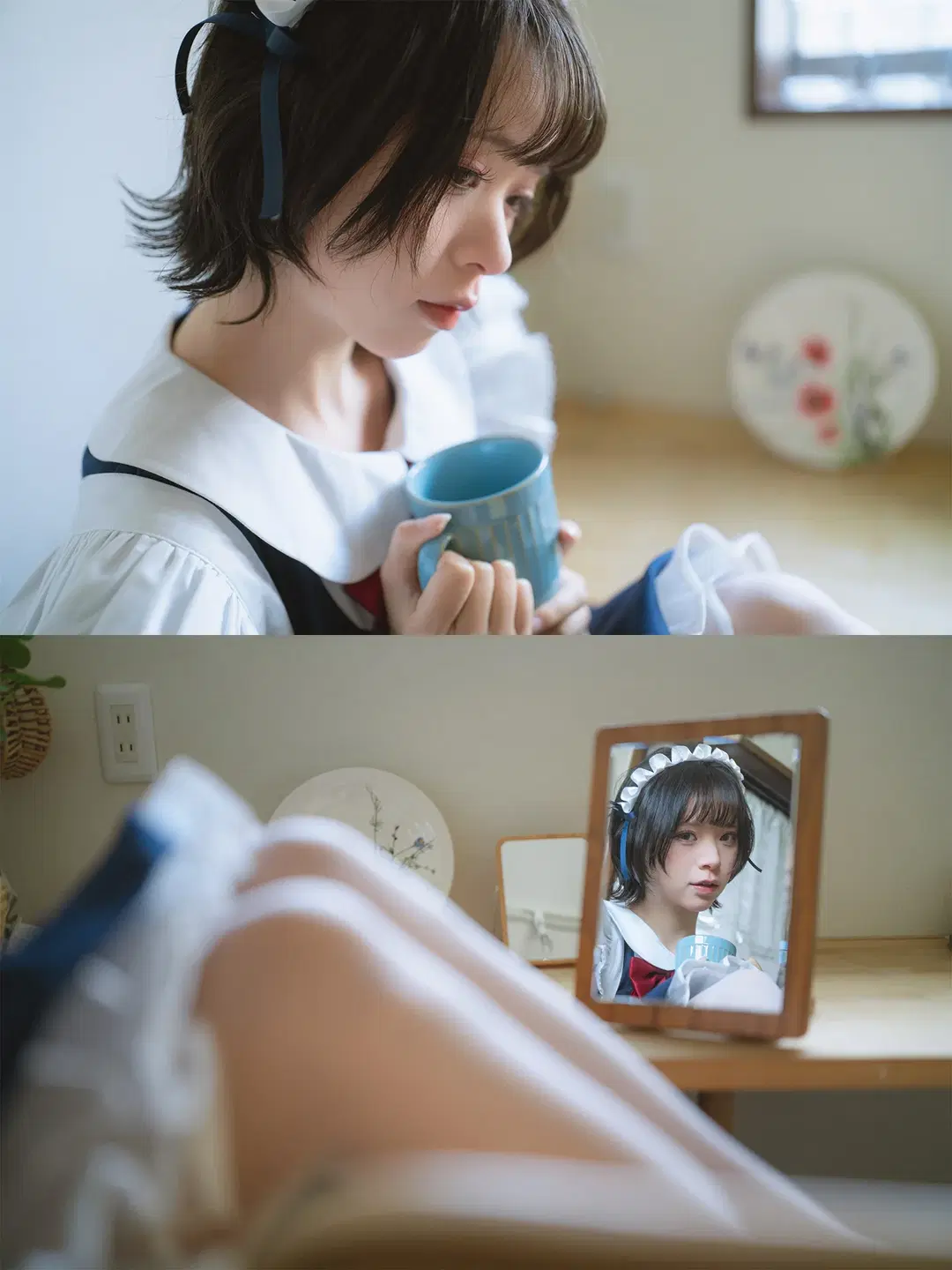 个人女仆装室内写真，搭配白丝与木桌的安静日常 - HIRO_午饭饭 - 第9张