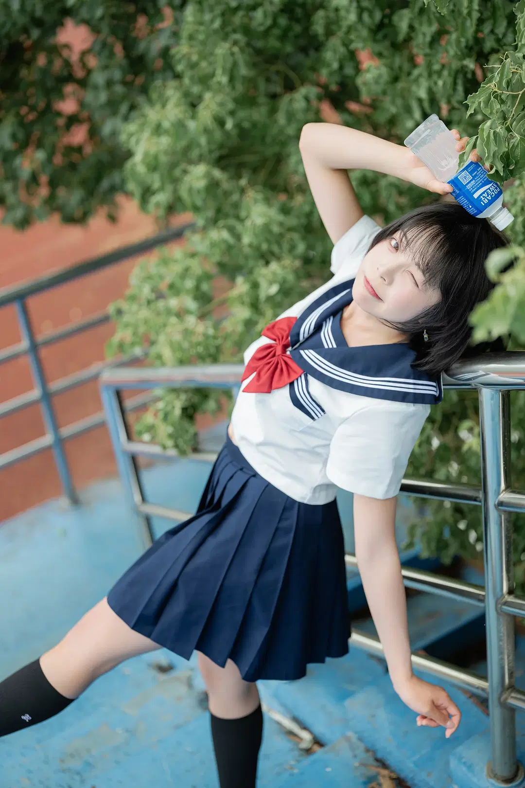 Basic Sailor suit Paired with Black knee-high socks: Japanese style photography at an Old Sports Field by HIRO_午饭饭 - Image 10