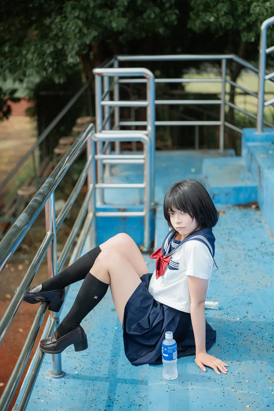 Basic Sailor suit Paired with Black knee-high socks: Japanese style photography at an Old Sports Field by HIRO_午饭饭 - Image 11