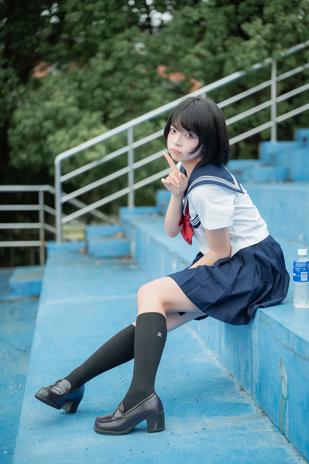 Basic Sailor suit Paired with Black knee-high socks: Japanese style photography at an Old Sports Field by HIRO_午饭饭 - Image 12