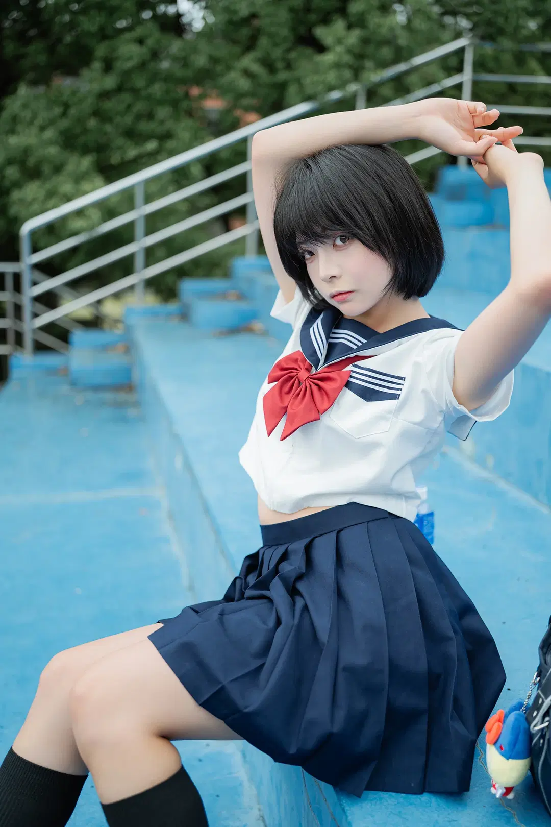 Basic Sailor suit Paired with Black knee-high socks: Japanese style photography at an Old Sports Field by HIRO_午饭饭 - Image 14