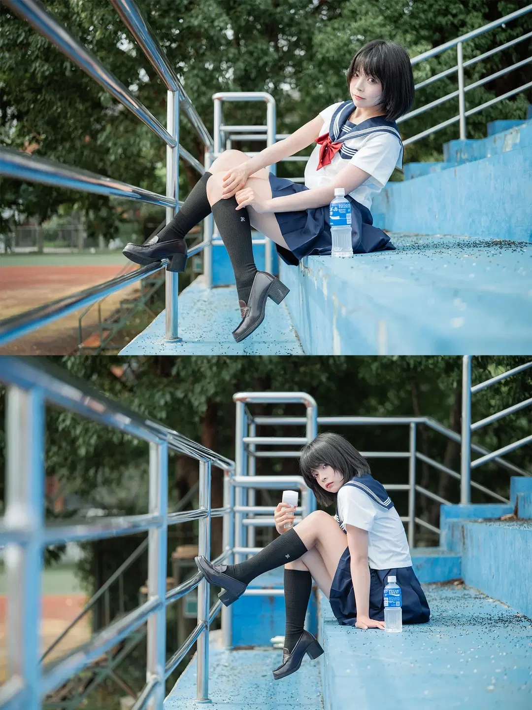 Basic Sailor suit Paired with Black knee-high socks: Japanese style photography at an Old Sports Field by HIRO_午饭饭 - Image 15