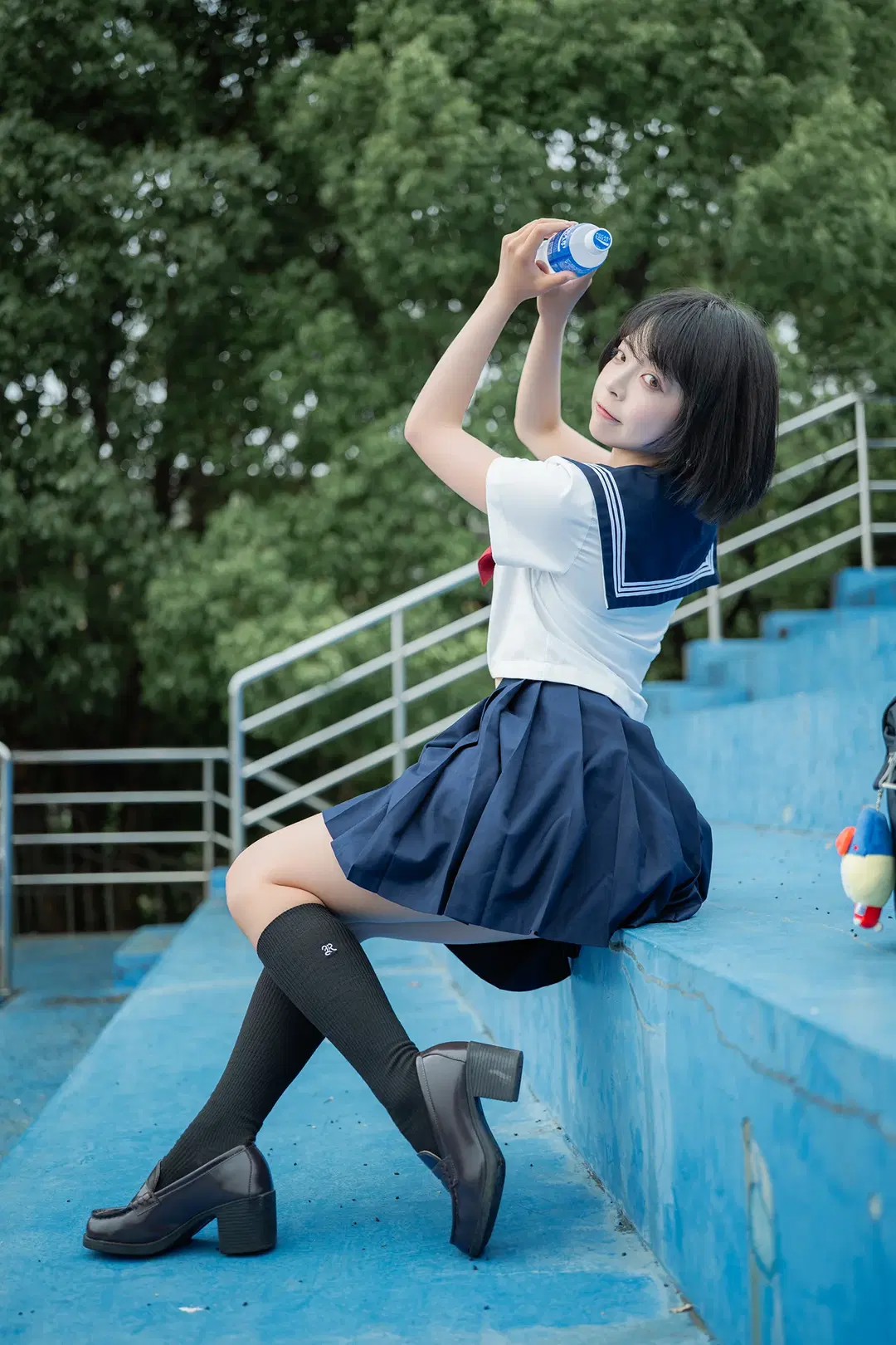 Basic Sailor suit Paired with Black knee-high socks: Japanese style photography at an Old Sports Field by HIRO_午饭饭 - Image 5