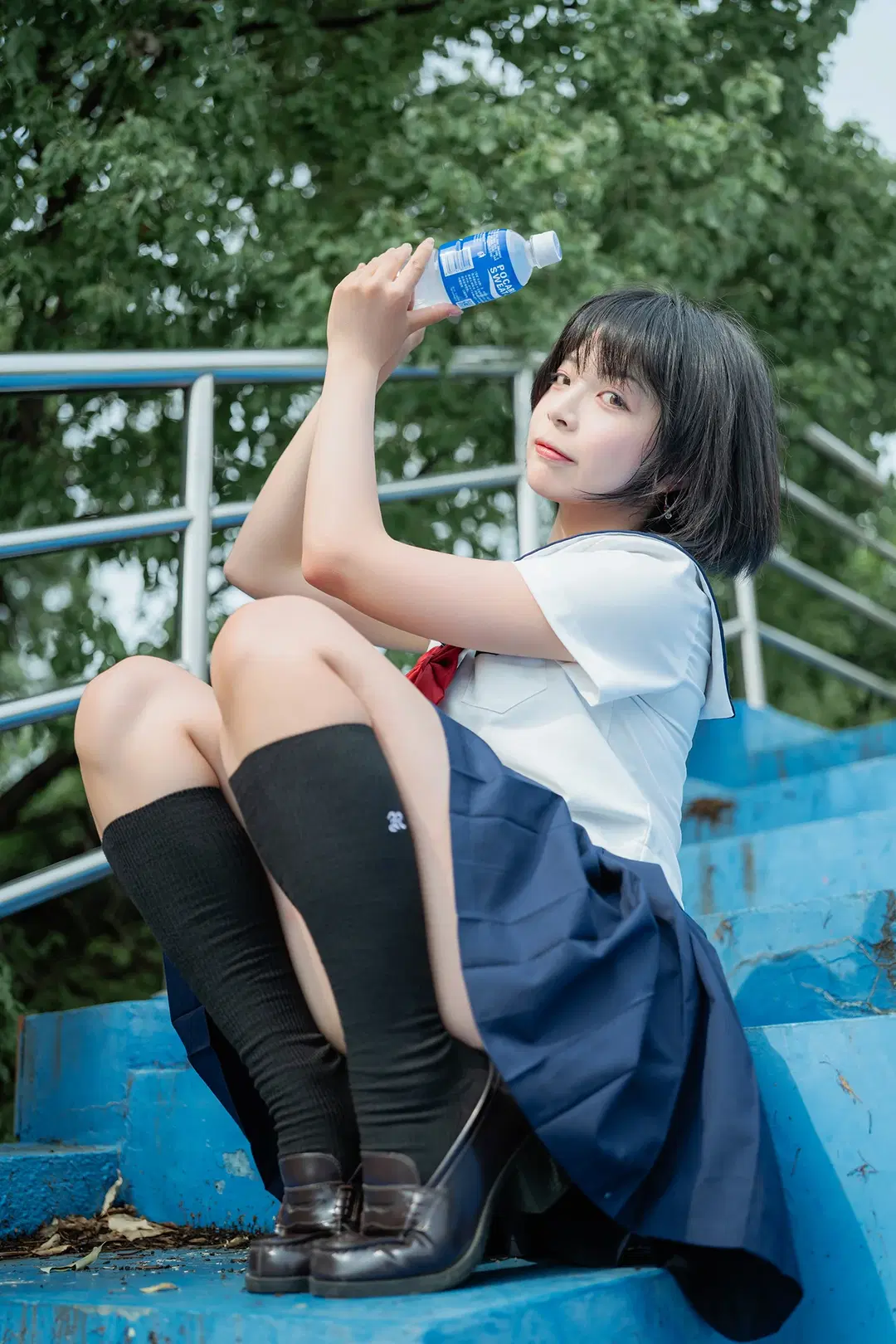Basic Sailor suit Paired with Black knee-high socks: Japanese style photography at an Old Sports Field by HIRO_午饭饭 - Image 6