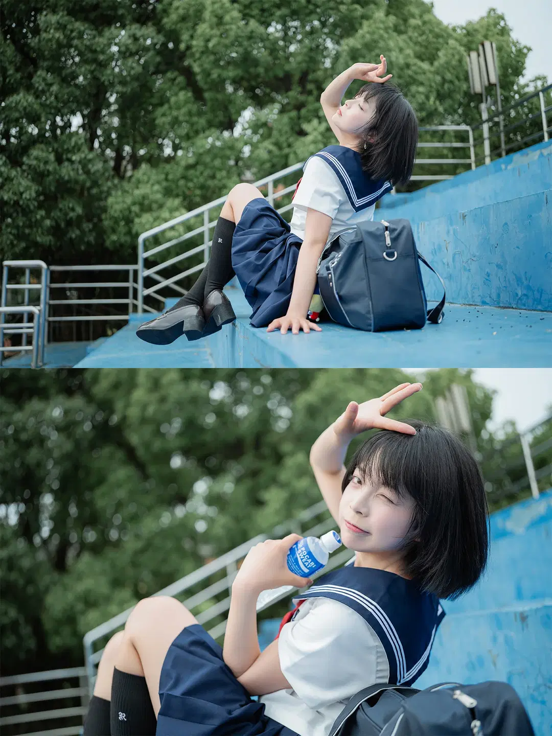 Basic Sailor suit Paired with Black knee-high socks: Japanese style photography at an Old Sports Field by HIRO_午饭饭 - Image 7