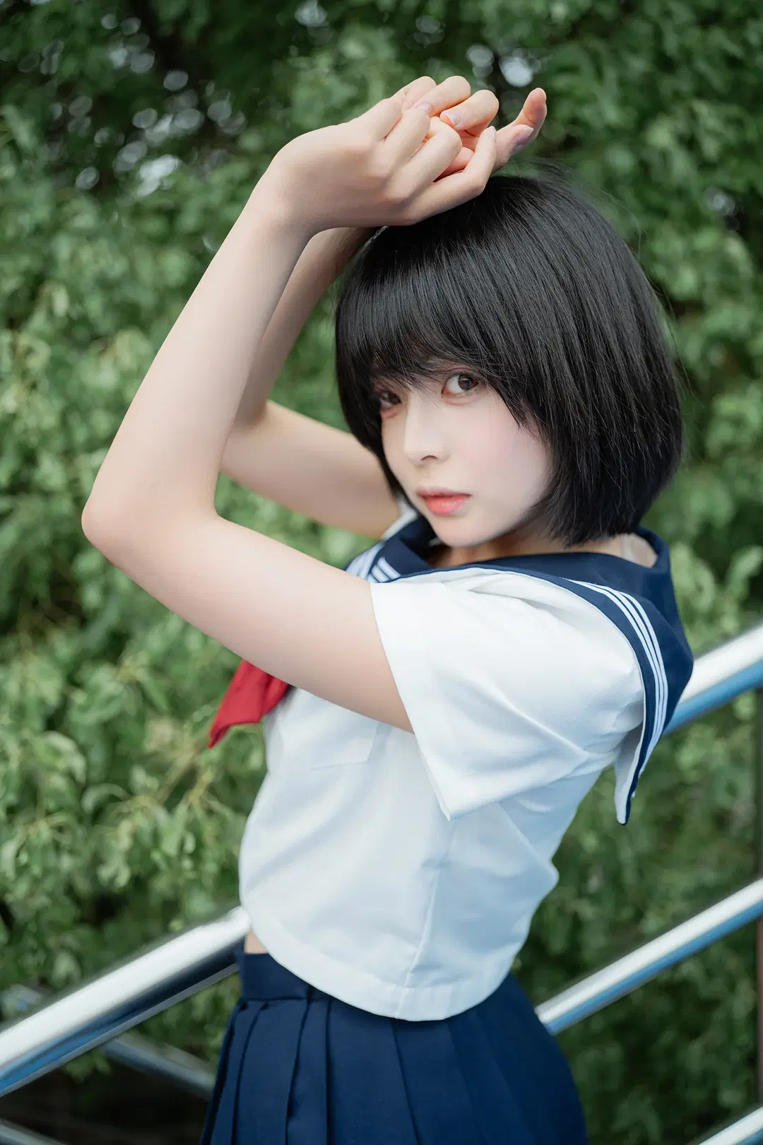 Basic Sailor suit Paired with Black knee-high socks: Japanese style photography at an Old Sports Field by HIRO_午饭饭 - Image 9
