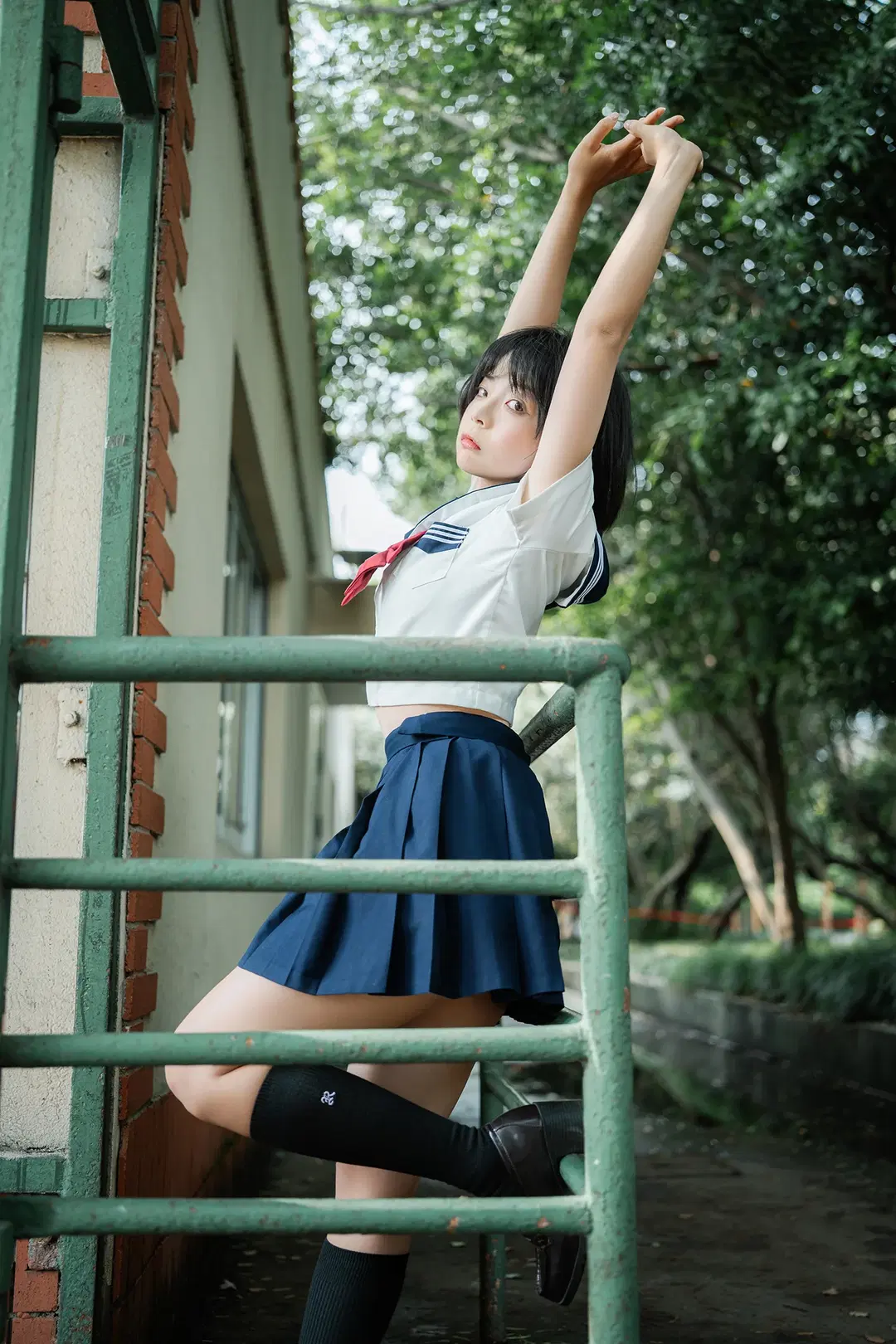 cosplay, JK制服, 校园风写真, 黑丝长筒袜, 足球场