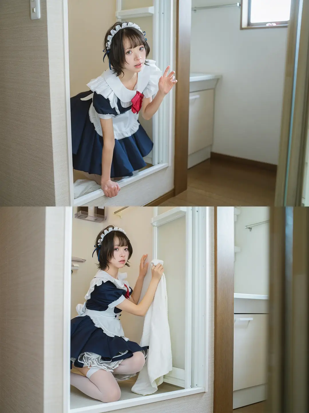 cosplay摄影, 女仆装cos, 白丝过膝袜, 浴室写真, 索尼A7R3 - 第11张