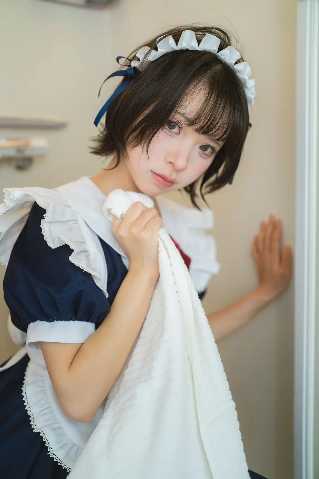 cosplay摄影, 女仆装cos, 白丝过膝袜, 浴室写真, 索尼A7R3 - 第12张