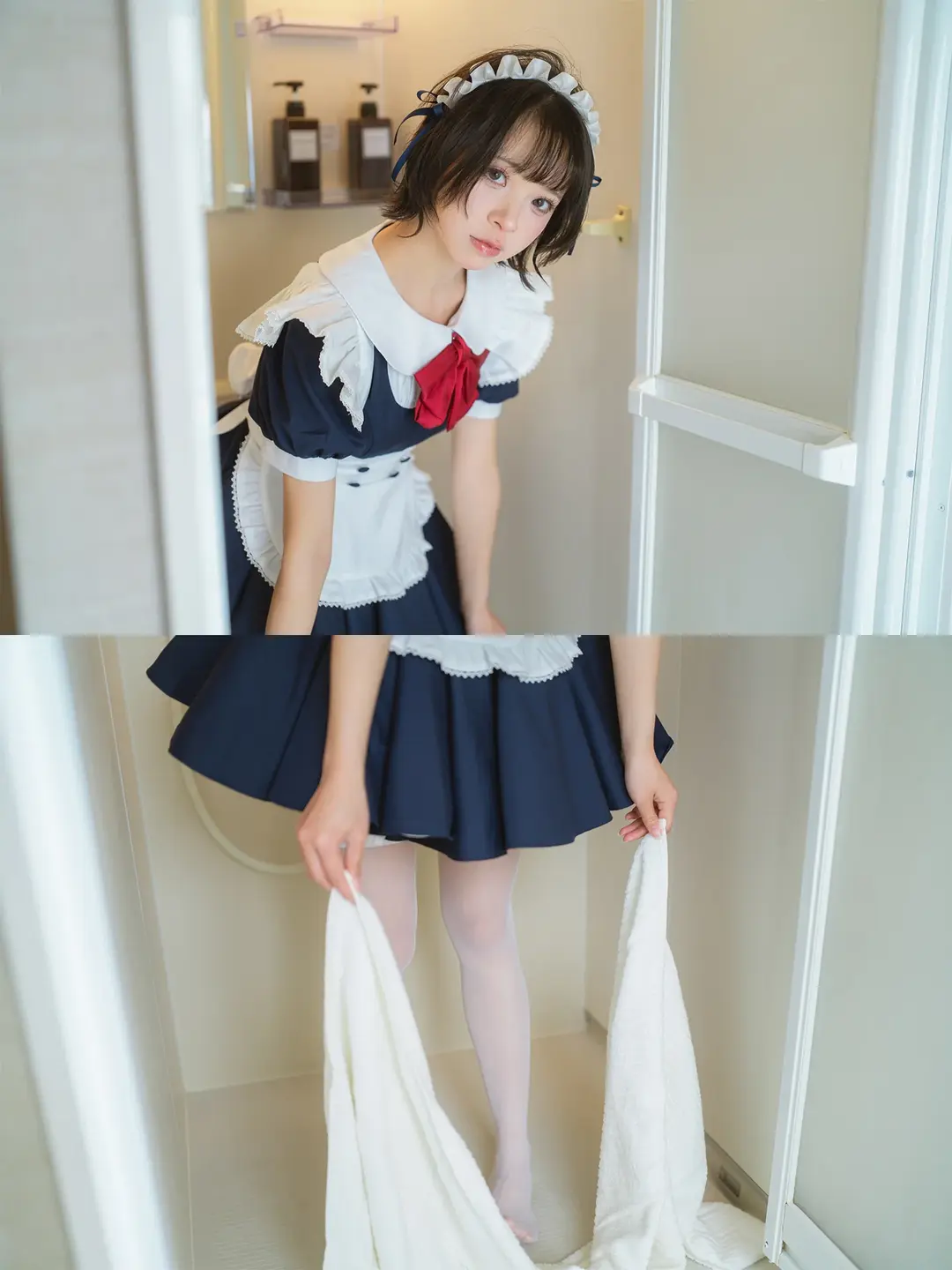 cosplay摄影, 女仆装cos, 白丝过膝袜, 浴室写真, 索尼A7R3 - 第13张
