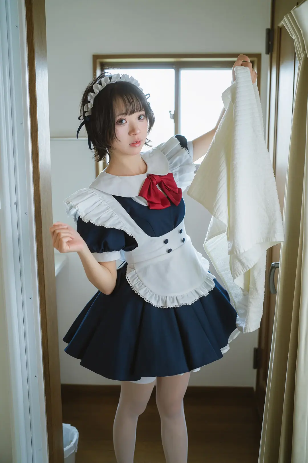 cosplay摄影, 女仆装cos, 白丝过膝袜, 浴室写真, 索尼A7R3 - 第7张