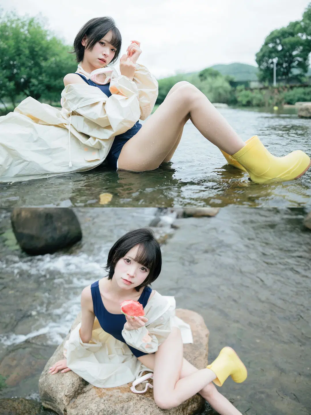 夏日溪流边的连体泳衣与黄雨靴写真 - HIRO_午饭饭 - 第11张
