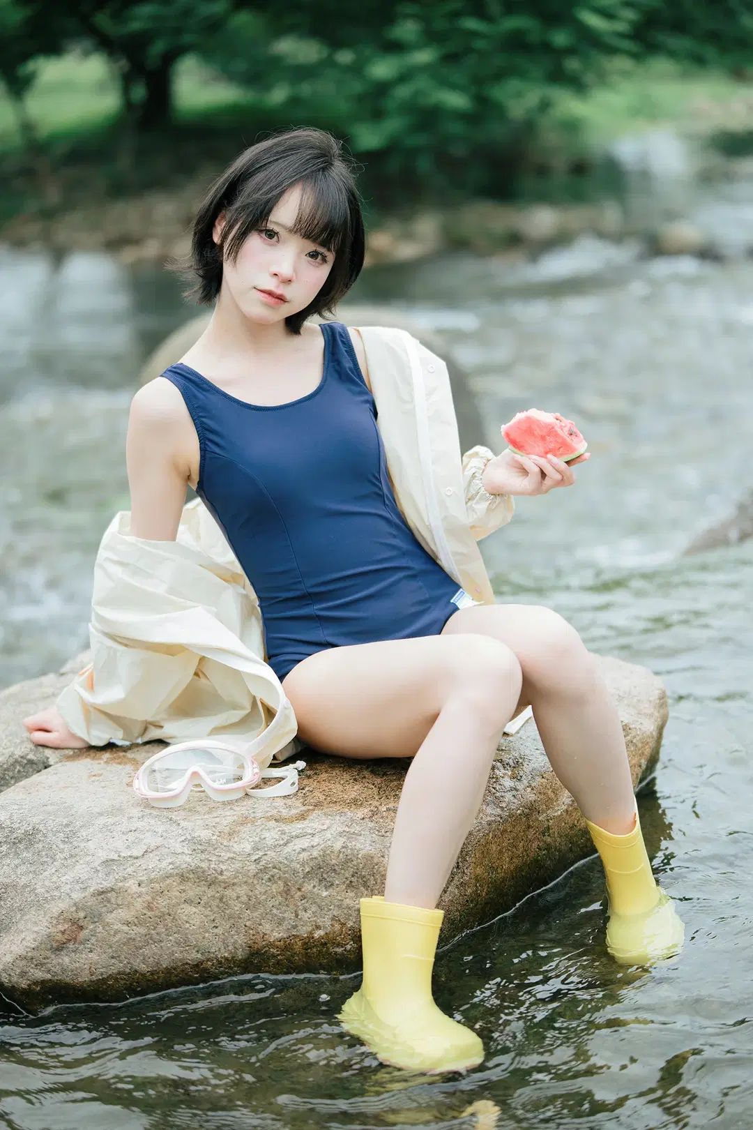 夏日溪流边的连体泳衣与黄雨靴写真 - HIRO_午饭饭 - 第12张