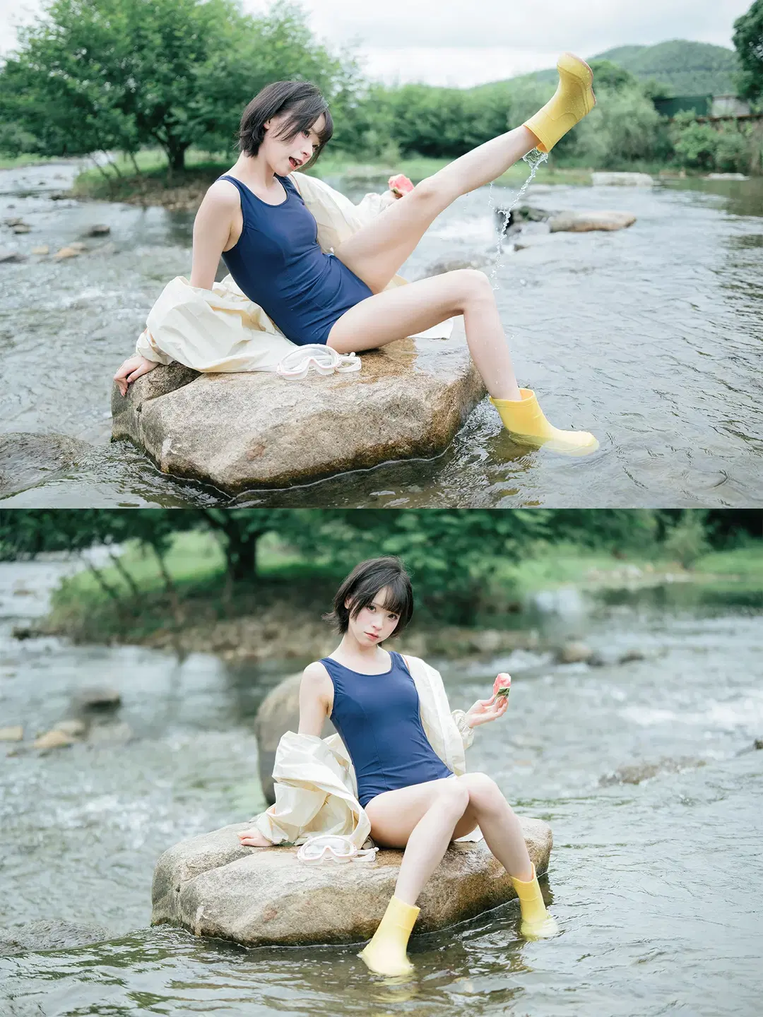 夏日溪流边的连体泳衣与黄雨靴写真 - HIRO_午饭饭 - 第4张