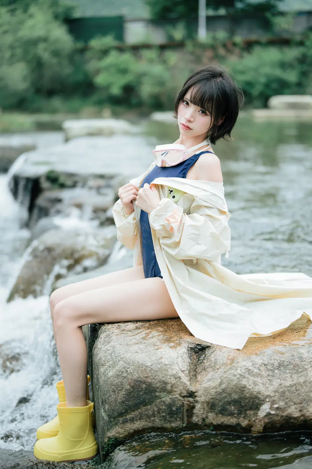 夏日溪流边的连体泳衣与黄雨靴写真 - HIRO_午饭饭 - 第5张