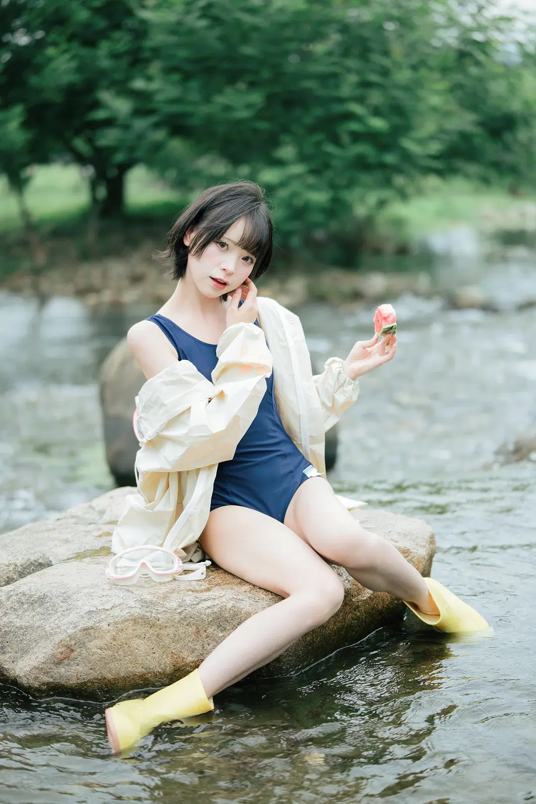 夏日溪流边的连体泳衣与黄雨靴写真 - HIRO_午饭饭 - 第8张