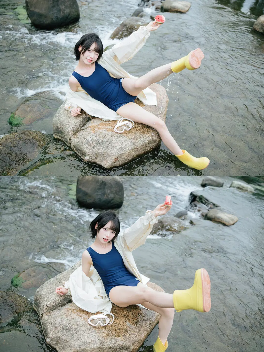 夏日溪流边的连体泳衣与黄雨靴写真 - HIRO_午饭饭 - 第9张
