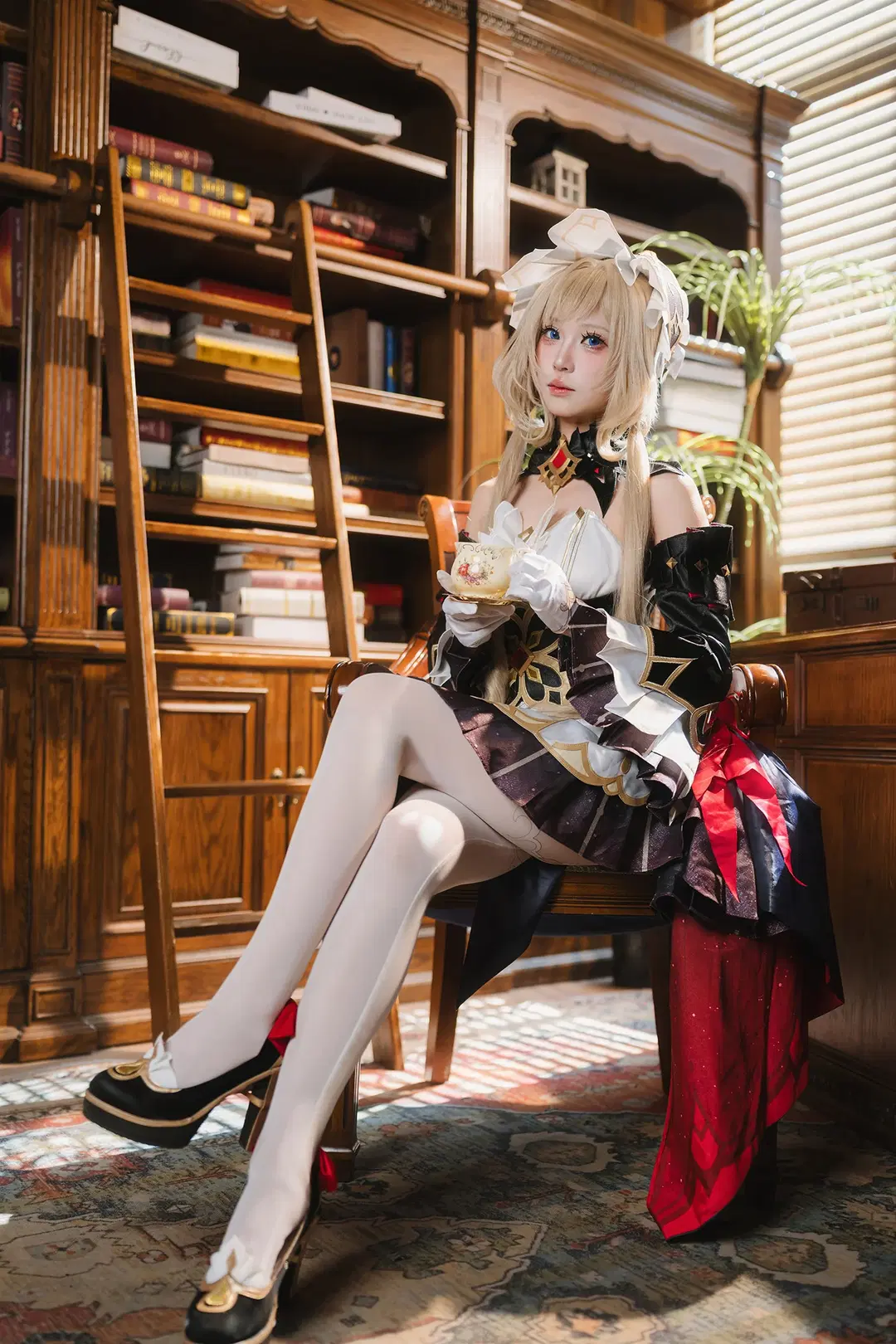 桑多涅cos, 原神, 二次元cosplay, 白丝, 复古书房摄影