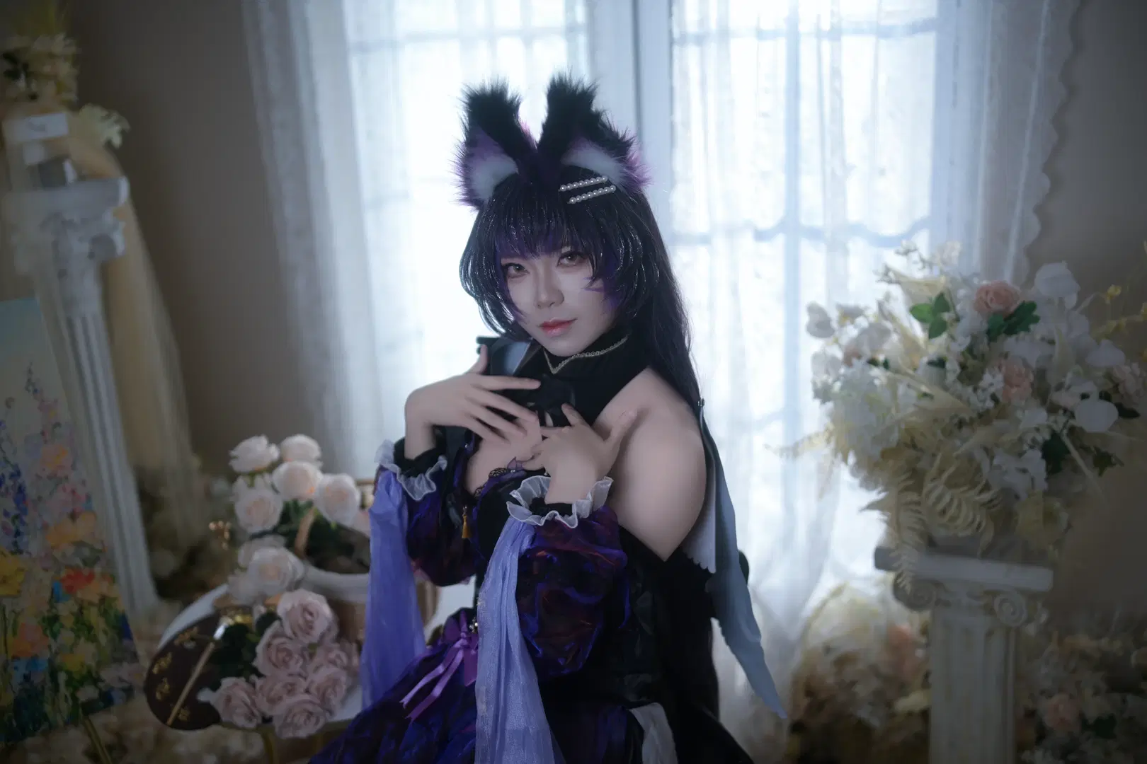 【武蔵コスプレ】アズールレーン 誓約ドレス、紫黒のストッキングと獣耳が織りなす華麗なる衝突 - Lyuuu - 2枚目
