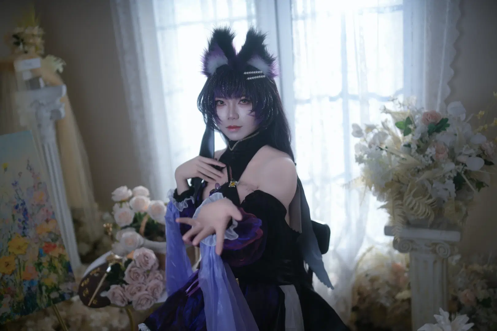 【武蔵コスプレ】アズールレーン 誓約ドレス、紫黒のストッキングと獣耳が織りなす華麗なる衝突 - Lyuuu - 3枚目