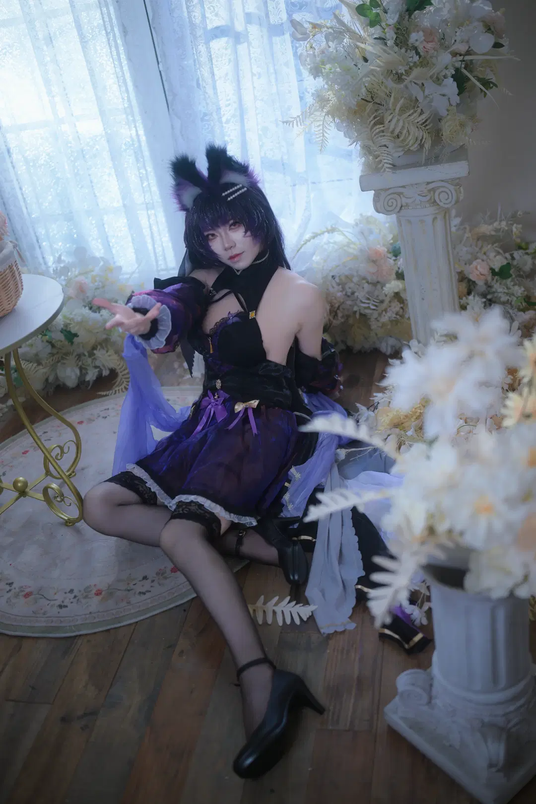 【武蔵コスプレ】アズールレーン 誓約ドレス、紫黒のストッキングと獣耳が織りなす華麗なる衝突 - Lyuuu - 4枚目