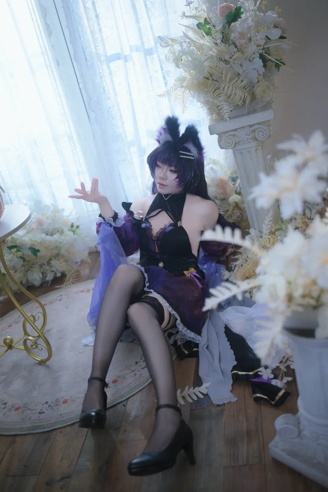 【武蔵コスプレ】アズールレーン 誓約ドレス、紫黒のストッキングと獣耳が織りなす華麗なる衝突 - Lyuuu - 6枚目