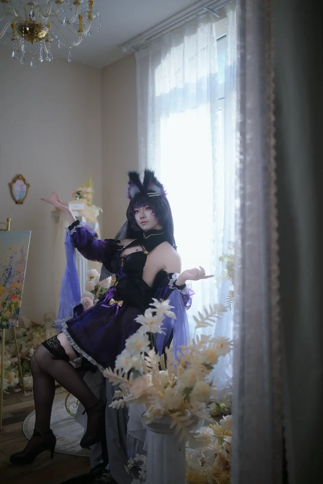 【武蔵コスプレ】アズールレーン 誓約ドレス、紫黒のストッキングと獣耳が織りなす華麗なる衝突 - Lyuuu - 8枚目