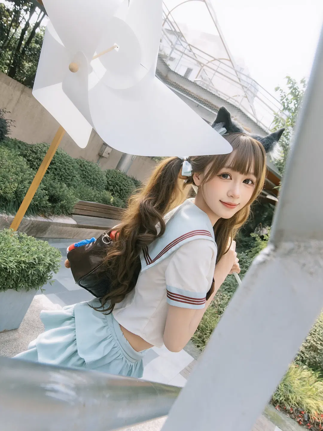 夏日楼梯间的双马尾水手服少女写真 - 北面色影 - 第10张