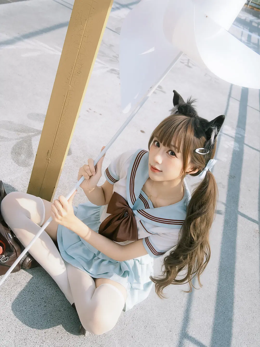 夏日楼梯间的双马尾水手服少女写真 - 北面色影 - 第11张