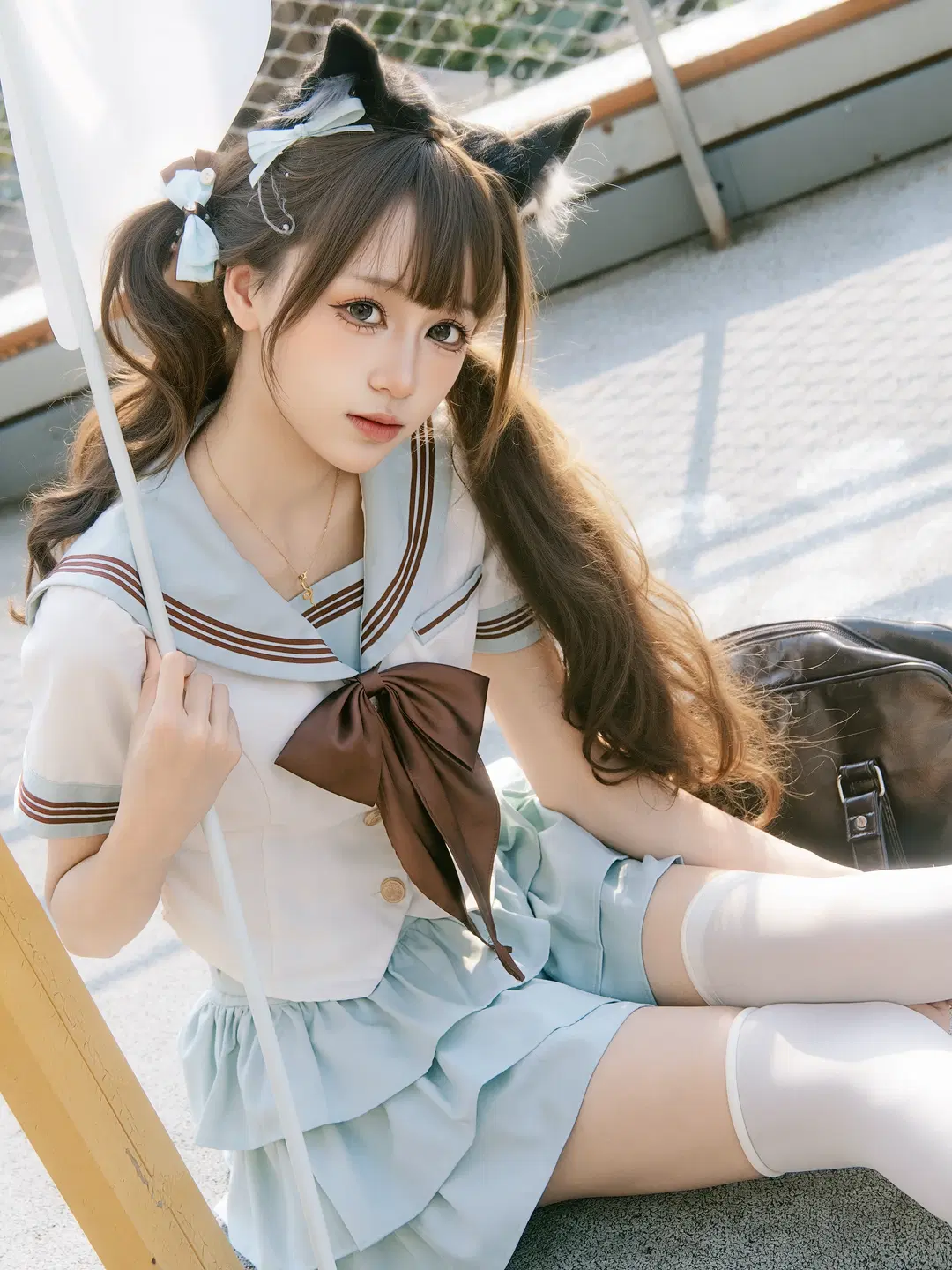 夏日楼梯间的双马尾水手服少女写真 - 北面色影 - 第5张