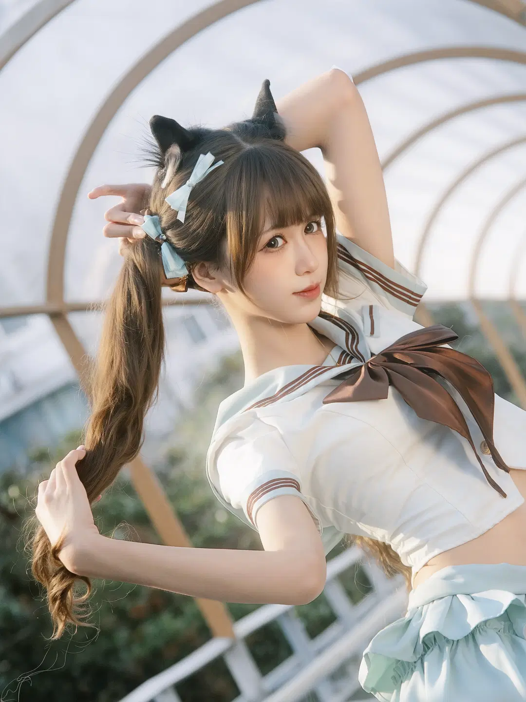 夏日楼梯间的双马尾水手服少女写真 - 北面色影 - 第7张