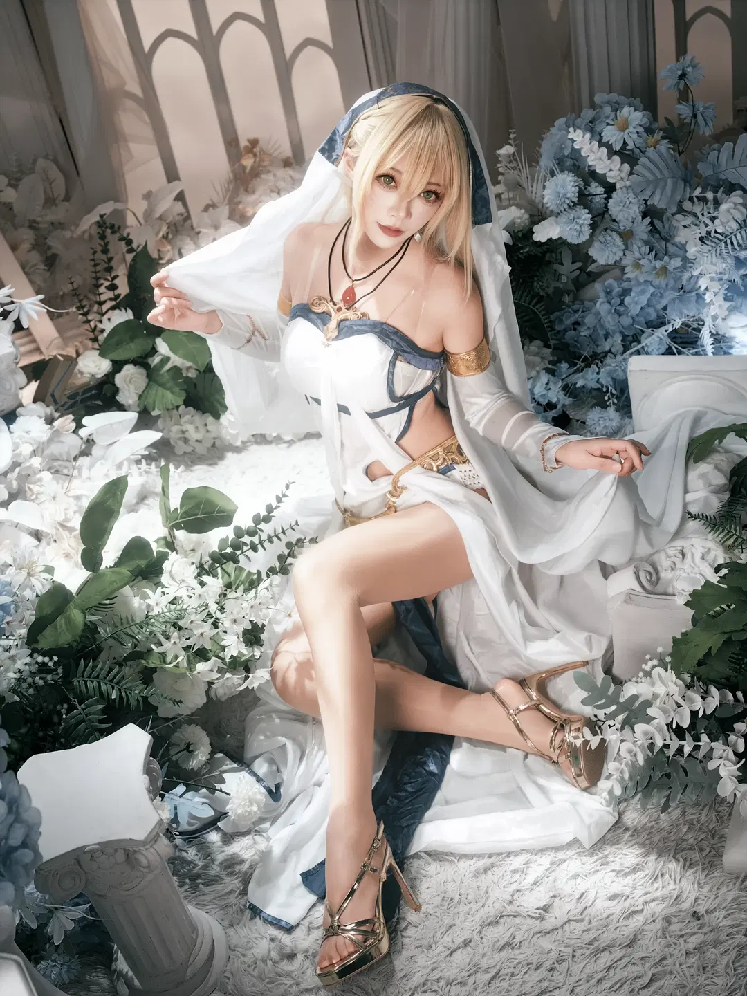 【聖女cos】哥布林殺手：白紗下的高開叉與黑絲帶 - 北面色影 - 第8張