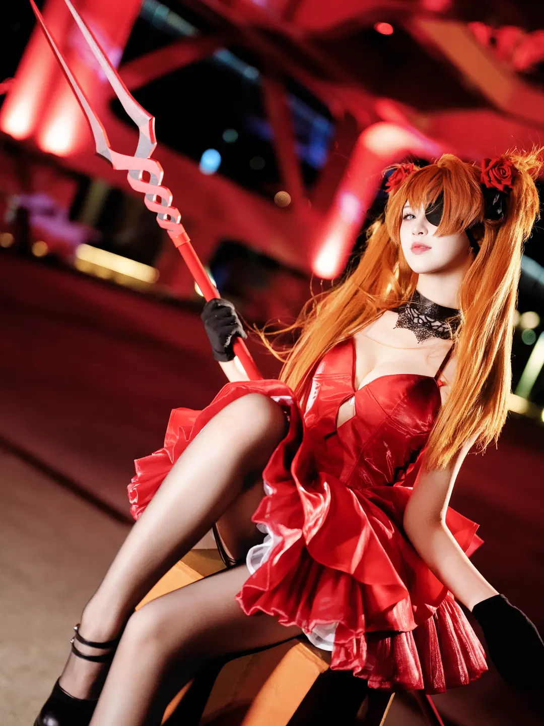 【アスカコスプレ】『新世紀エヴァンゲリオン』夜景に咲く真紅と漆黒の衝突 - 北面色影 - 11枚目