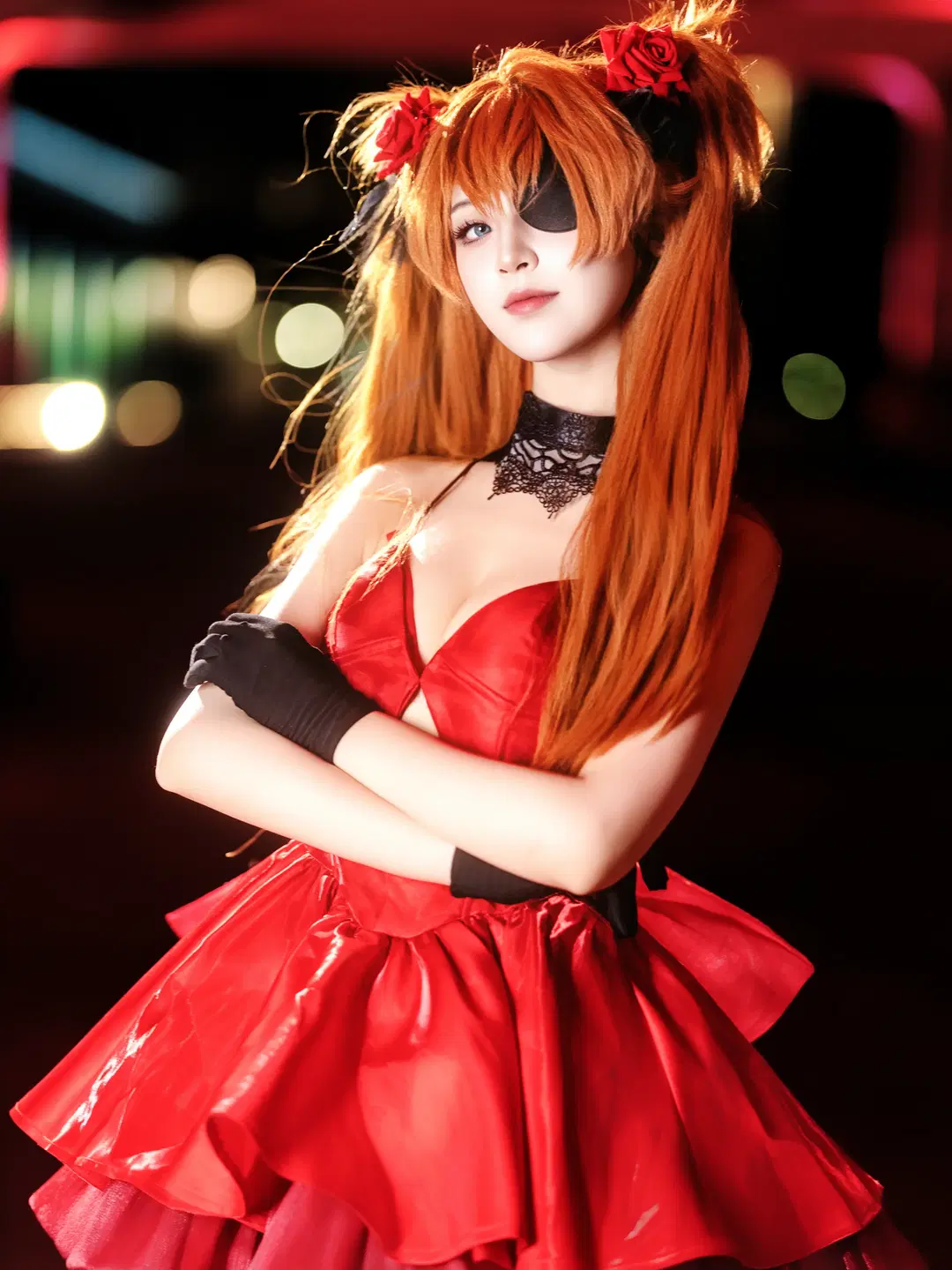 【アスカコスプレ】『新世紀エヴァンゲリオン』夜景に咲く真紅と漆黒の衝突 - 北面色影 - 3枚目