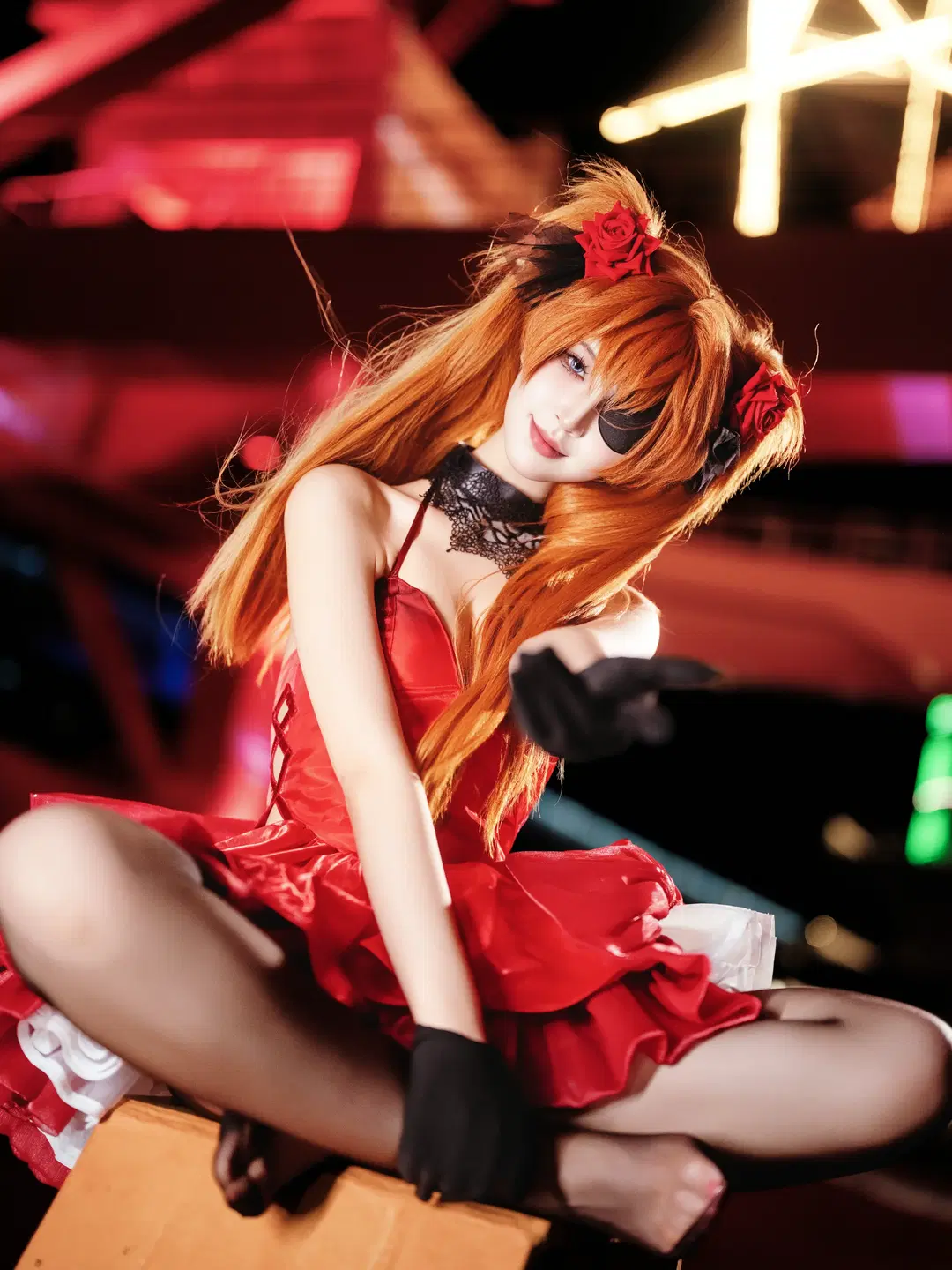【アスカコスプレ】『新世紀エヴァンゲリオン』夜景に咲く真紅と漆黒の衝突 - 北面色影 - 9枚目