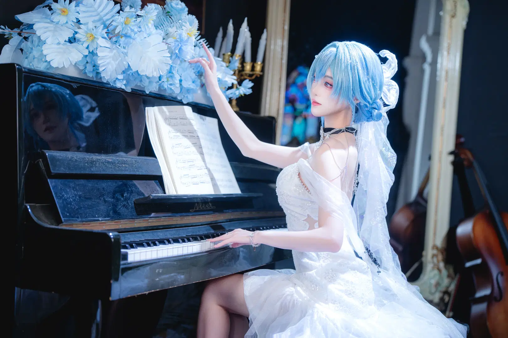 【守岸人cos】鸣潮 鸣乐之时 纯白纱裙的钢琴之约 - 青阳 - 第3张