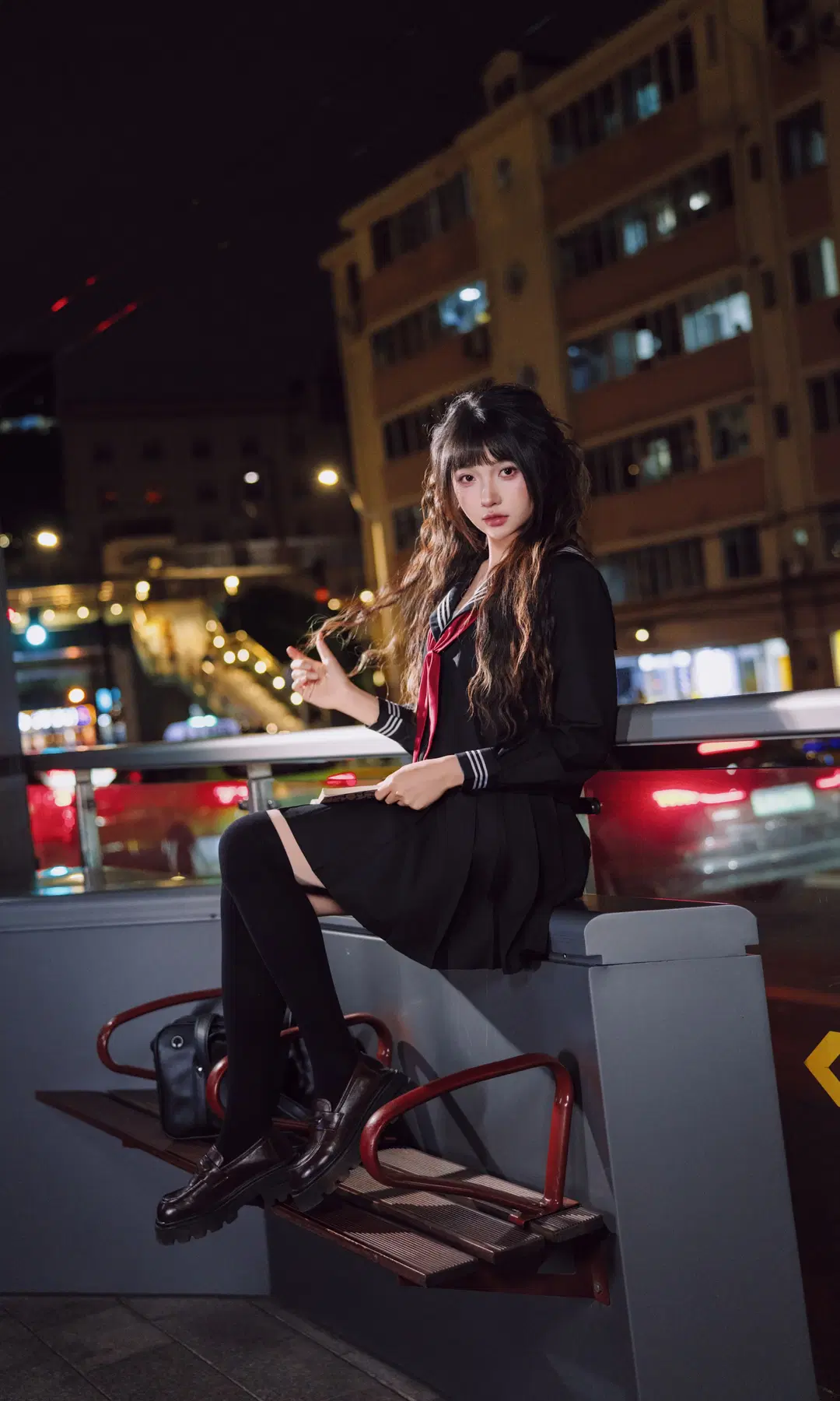 cosplay, 夜景人像, 水手服写真, JK穿搭, 黑丝绝对领域