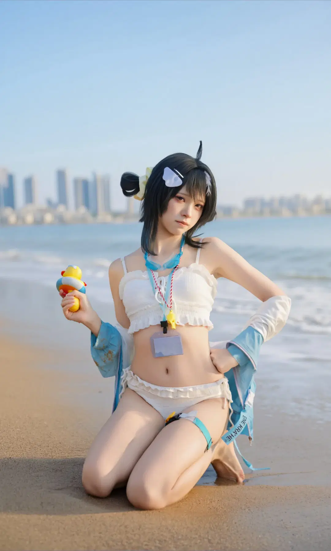 Arknights, Japanese style photography, Arknights cosplay, La Pluma cosplay, Beach swimwear