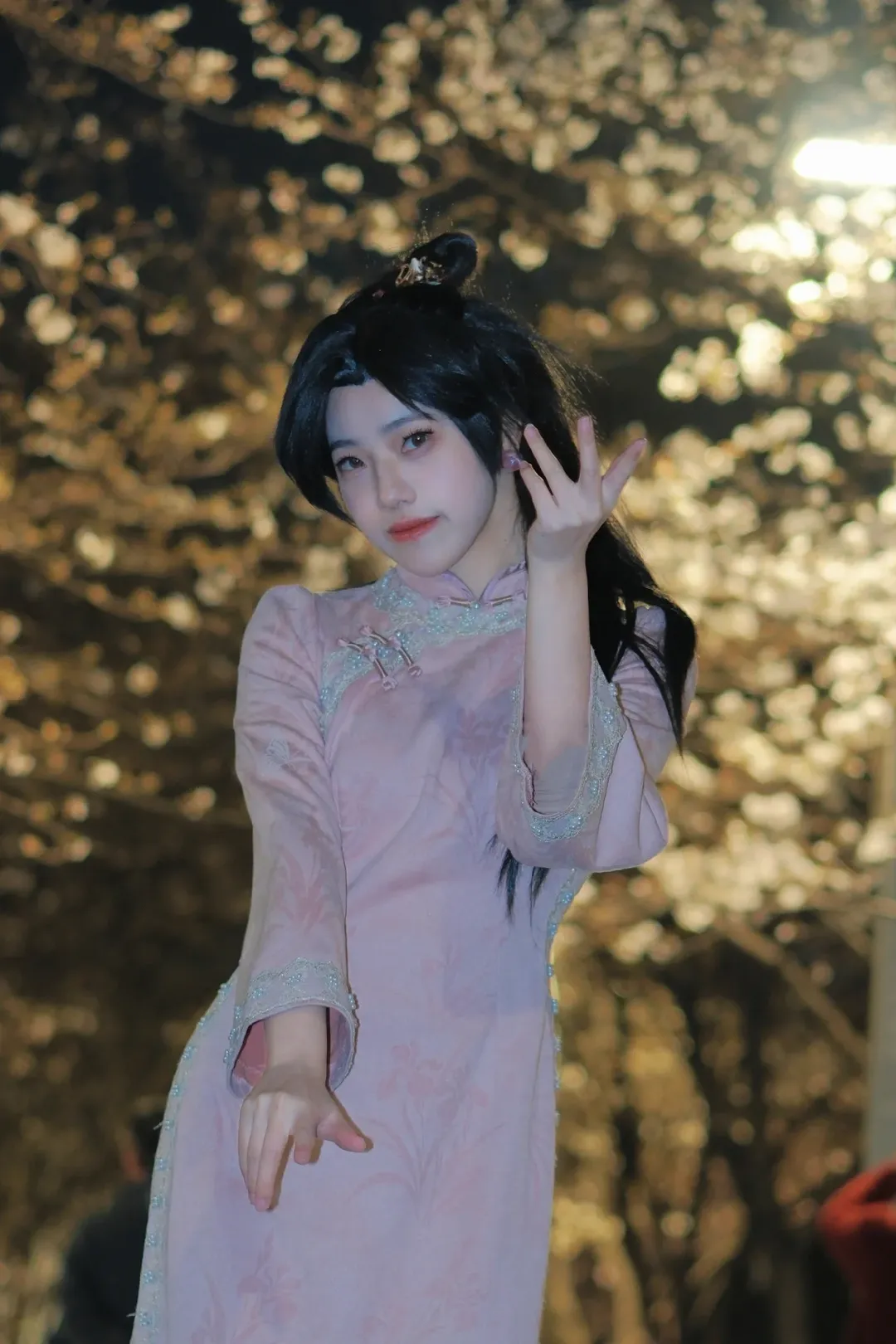 无畏契约, cosplay摄影, 贤者cos, 旗袍私设, 樱花夜拍 - 第5张