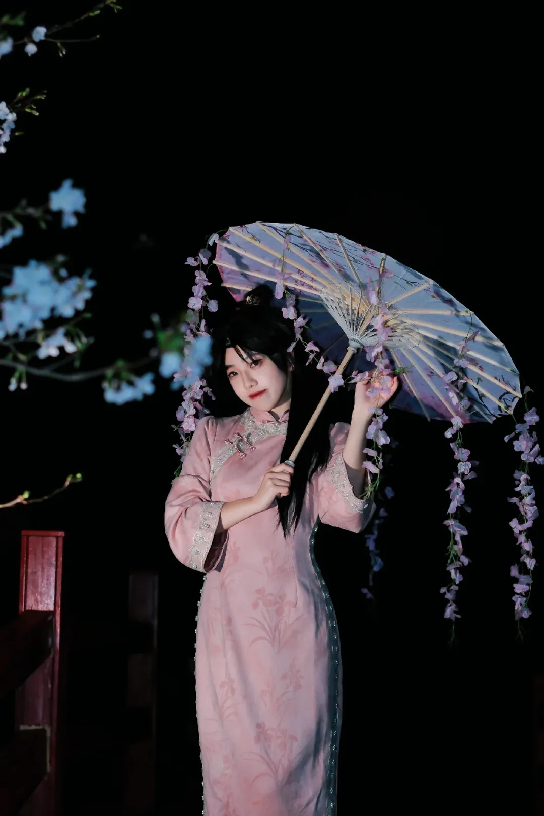 无畏契约, cosplay摄影, 贤者cos, 旗袍私设, 樱花夜拍 - 第6张