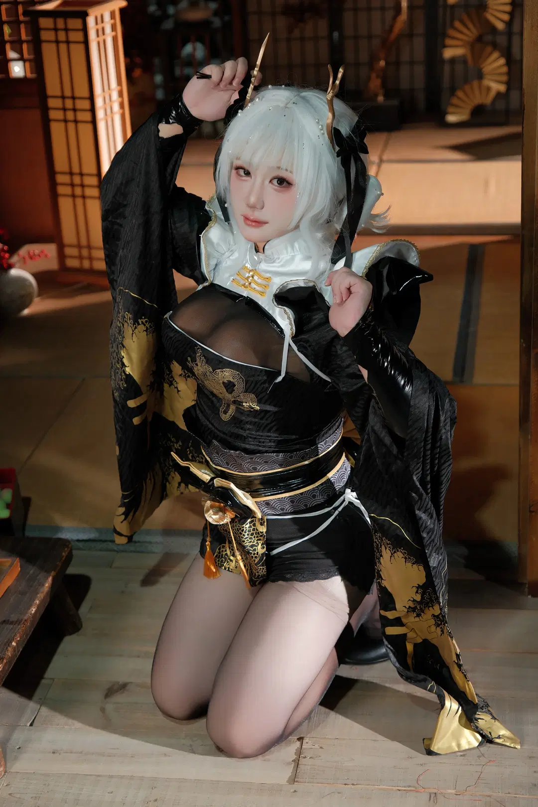 【白兔布蘭兒cos】黑金龍紋與日式庭院的完美契合 - WIFI（接正片 - 第2張